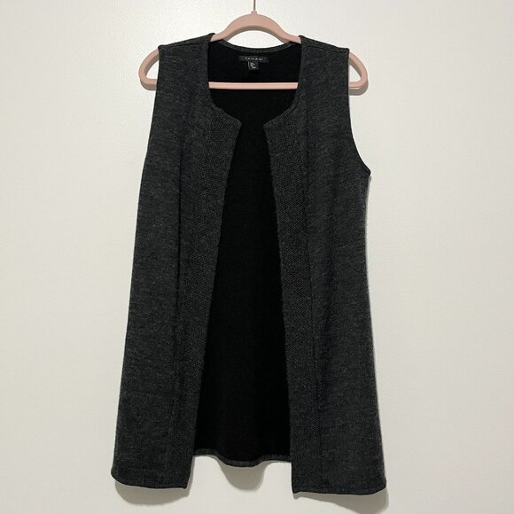 Tahari Womens Merino Wool Blend Sleeveless Cardigan Size L Gray Capsule Tunic - Picture 1 of 6